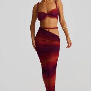 Elegant Red and Purple Two-Piece Dress